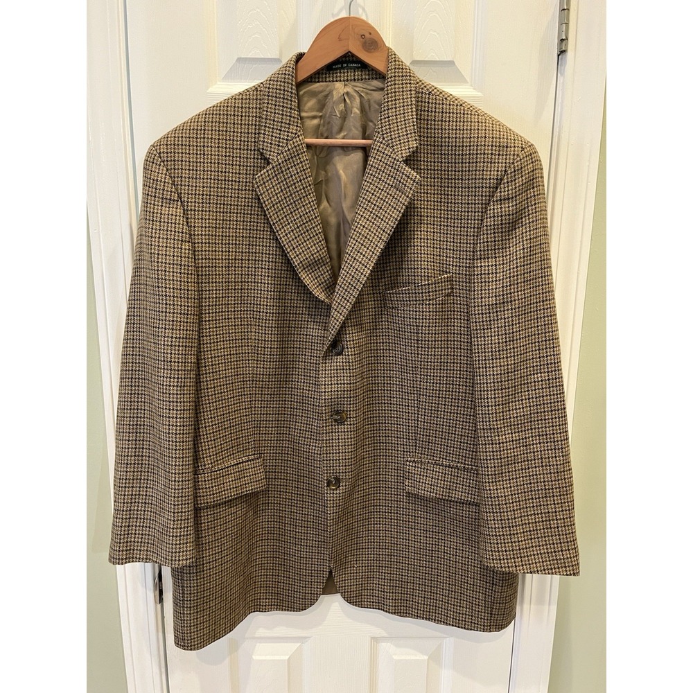 Lauren Ralph Lauren VTG Lambswool Blazer Sport Coat 46R Brown Houndstooth Tweed